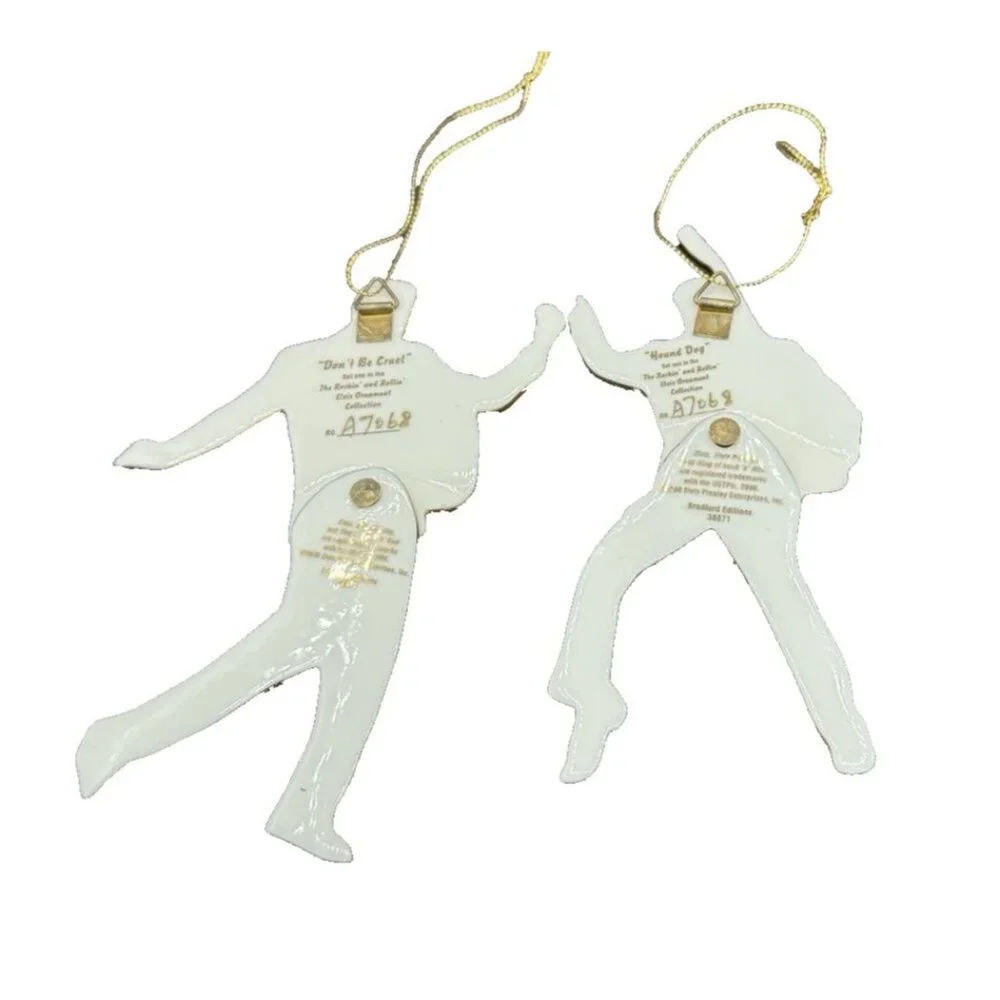 Set of 2 Bradford Rockin n Rollin Elvis Presley Ornament  A07068  2001 COA 38871
